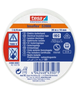 NASTRO ISOLANTE ELETTRICO IN PVC BIANCO, 19 MM X 20 MT - TESA